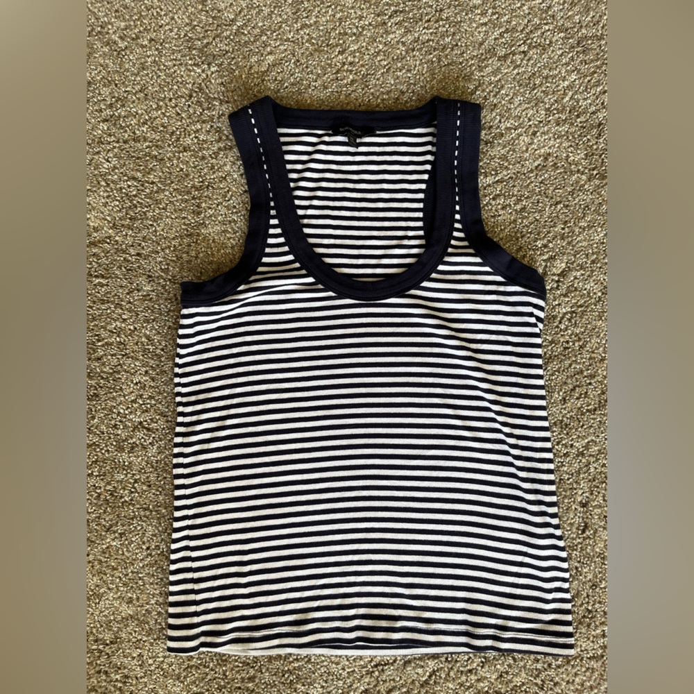 Navy blue and white striped tank top.